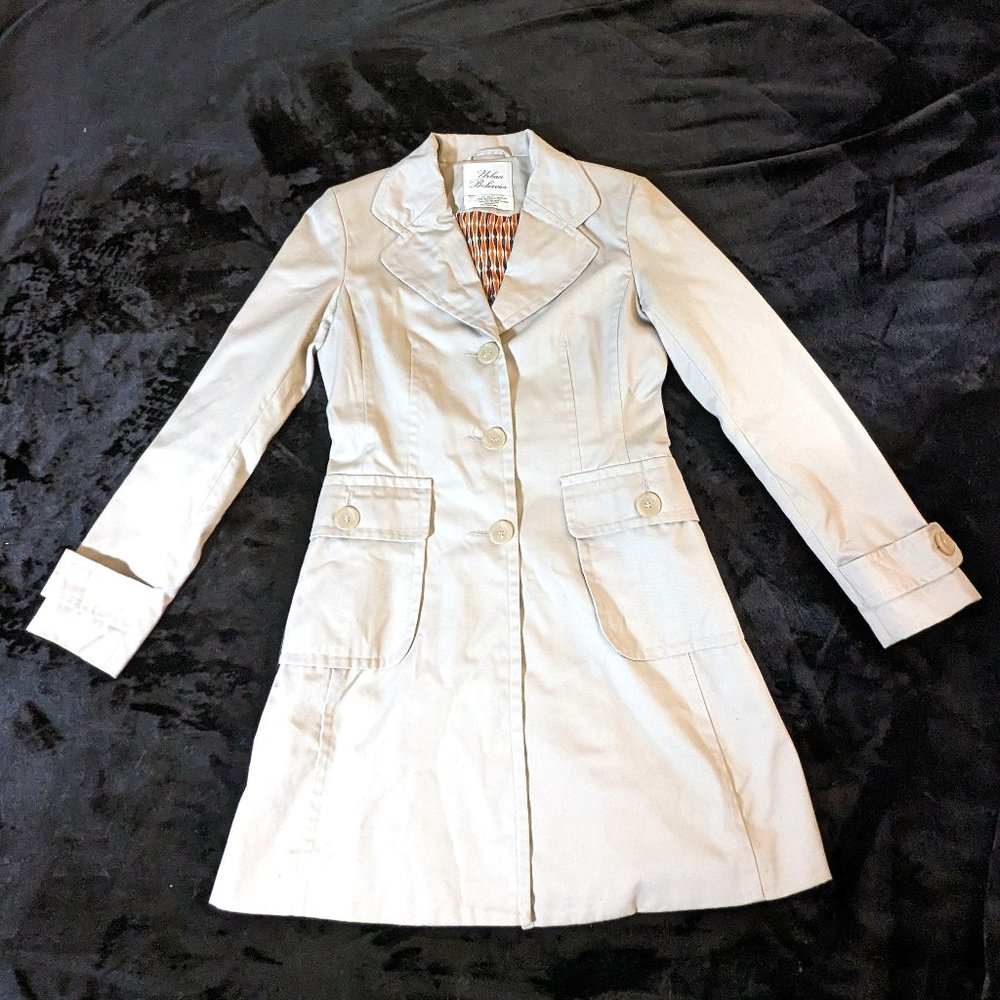 Urban Behavior Preppy Fitted Satin Lined Khaki Short Trench Coat